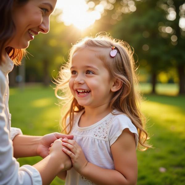 Figlia sorridente con il genitore