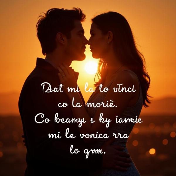 Coppia che si abbraccia con una frase d'amore sullo sfondo