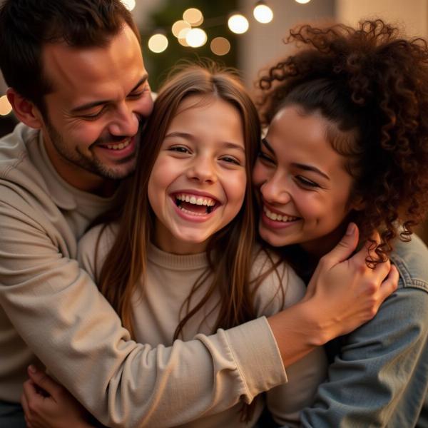 Genitori che abbracciano la figlia diciottenne