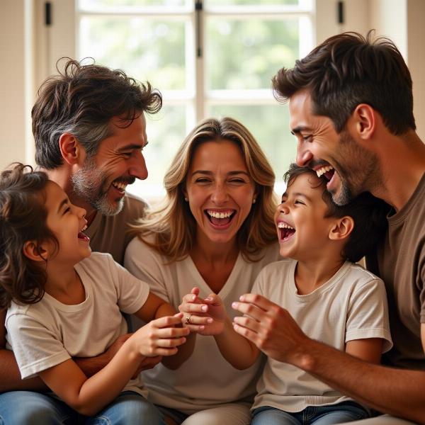 Immagine di una famiglia napoletana che ride insieme