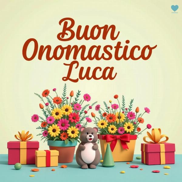 Immagini animate di buon onomastico per Luca con fiori e regali.