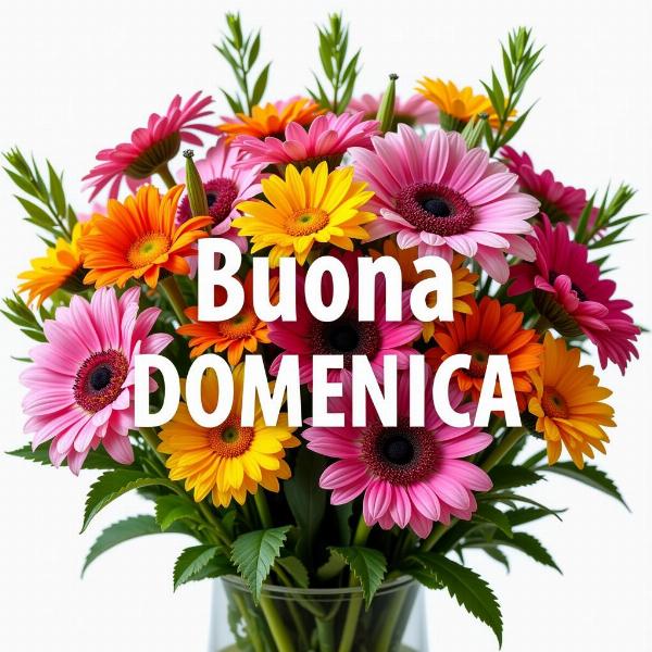 Bouquet di fiori colorati con la scritta "Buona Domenica"