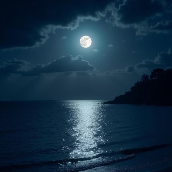 La luna riflessa sul mare notturno crea un'atmosfera magica e romantica.