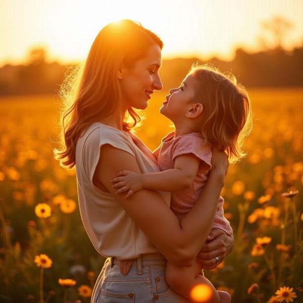 Immagine di auguri per la festa della mamma con mamma e figlio che si abbracciano