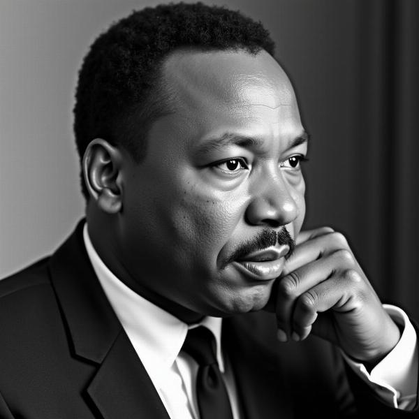 Un ritratto di Martin Luther King Jr. con sguardo determinato.