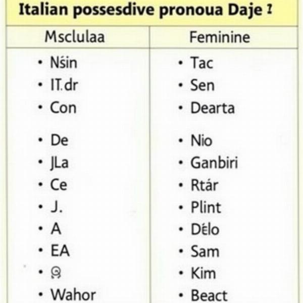 Tabella dei pronomi possessivi in italiano