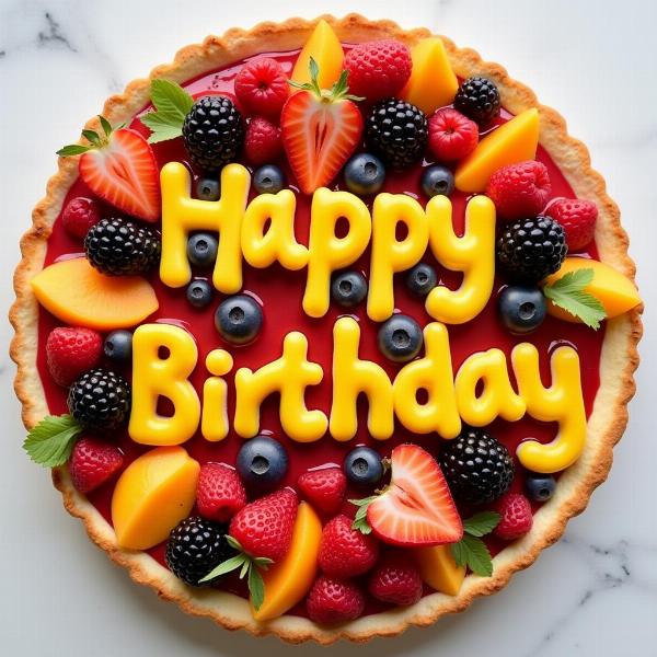 Scritta Buon Compleanno su Torta di Frutta